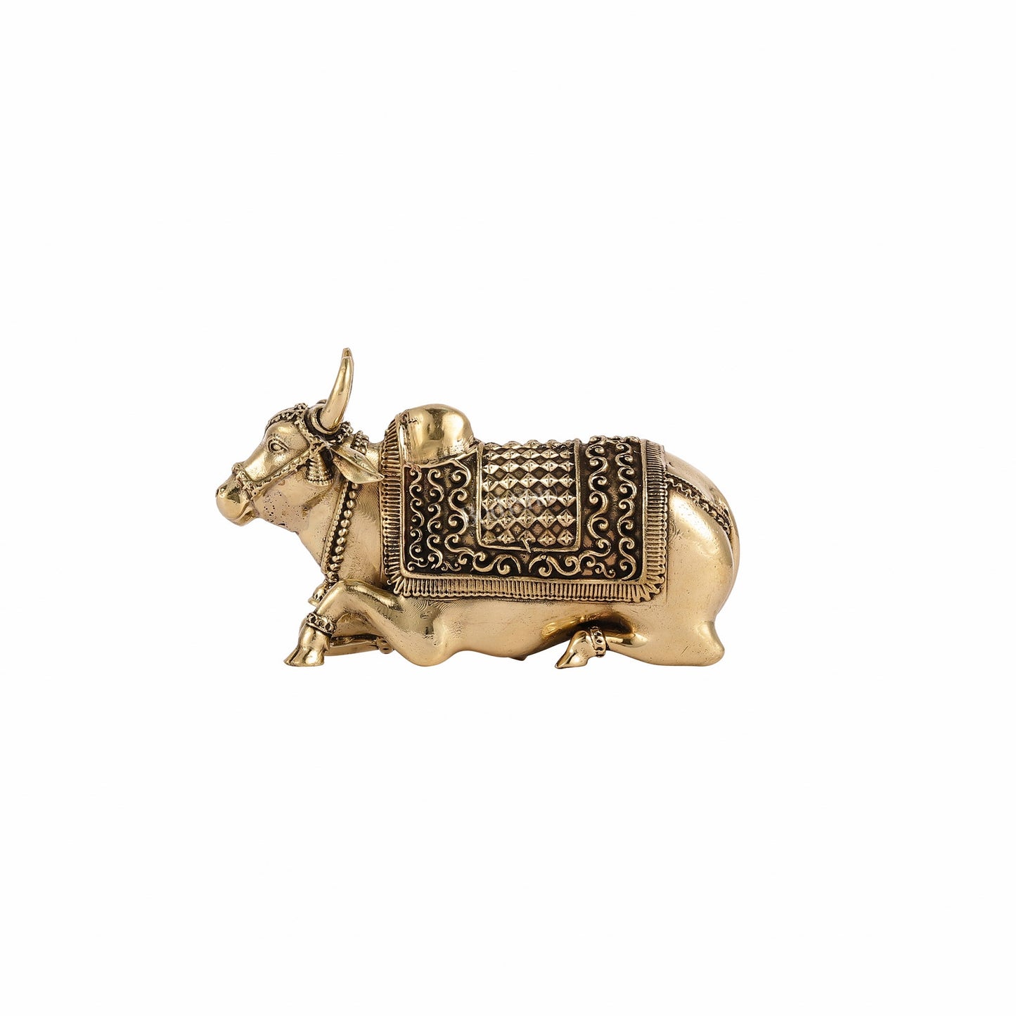 Brass Superfine Miniature Nandi Idol - 4" - Budhshiv.com