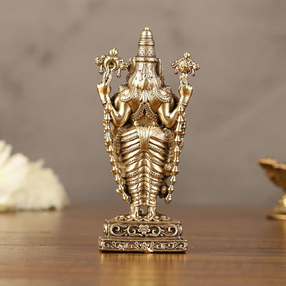 Brass Superfine Miniature Tirupati Balaji Lord Venkateshwara Perumal Idol - 4" - Budhshiv.com