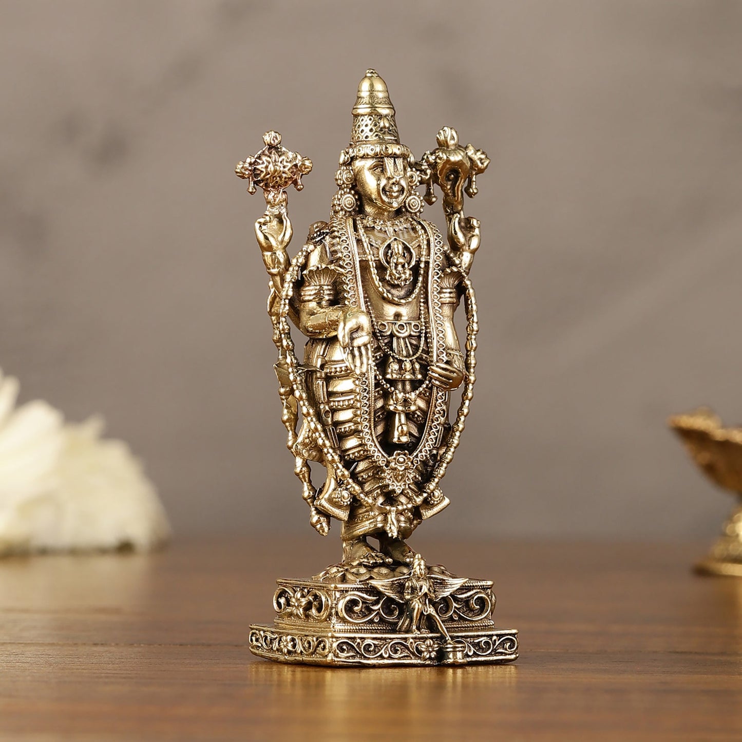 Brass Superfine Miniature Tirupati Balaji Lord Venkateshwara Perumal Idol - 4" - Budhshiv.com