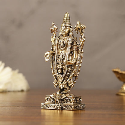 Brass Superfine Miniature Tirupati Balaji Lord Venkateshwara Perumal Idol - 4" - Budhshiv.com