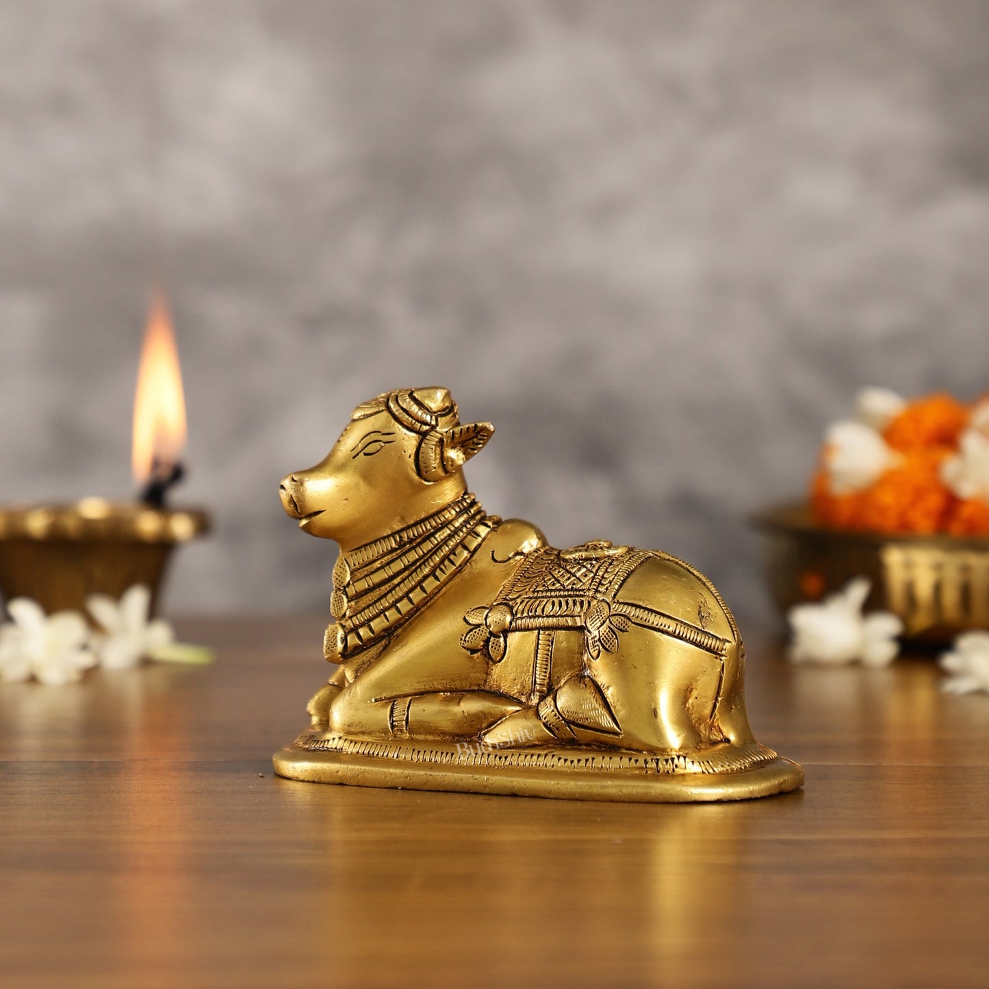 Brass Superfine Nandi Bull Idol | 4.5 inch - Budhshiv.com