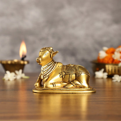 Brass Superfine Nandi Bull Idol | 4.5 inch - Budhshiv.com