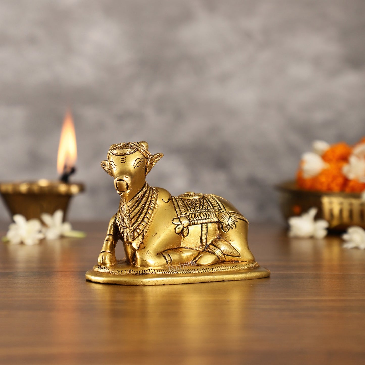 Brass Superfine Nandi Bull Idol | 4.5 inch - Budhshiv.com