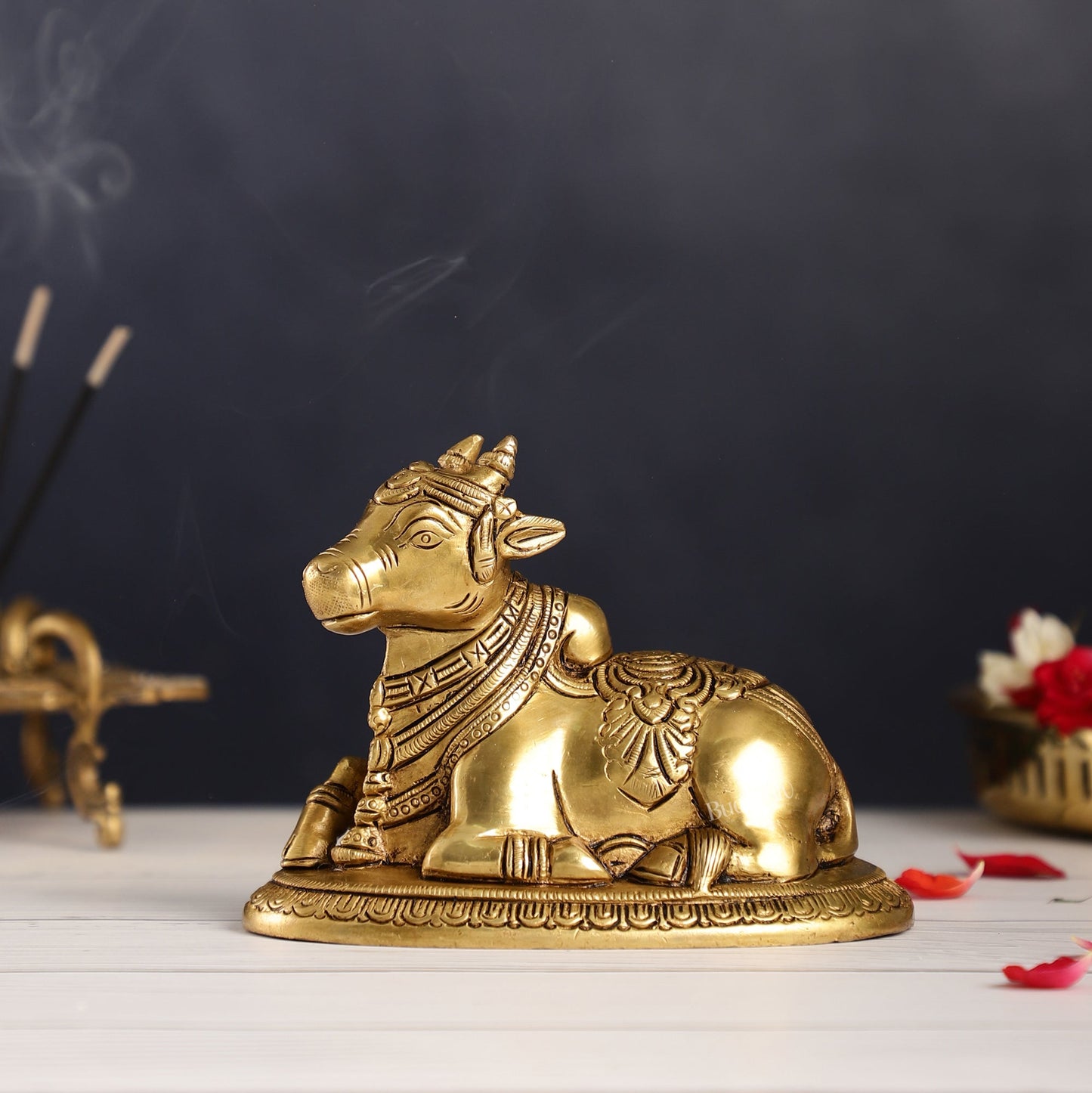 Brass Superfine Nandi Bull Idol | 5.5 inch - Budhshiv.com