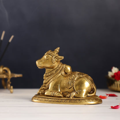 Brass Superfine Nandi Bull Idol | 5.5 inch - Budhshiv.com