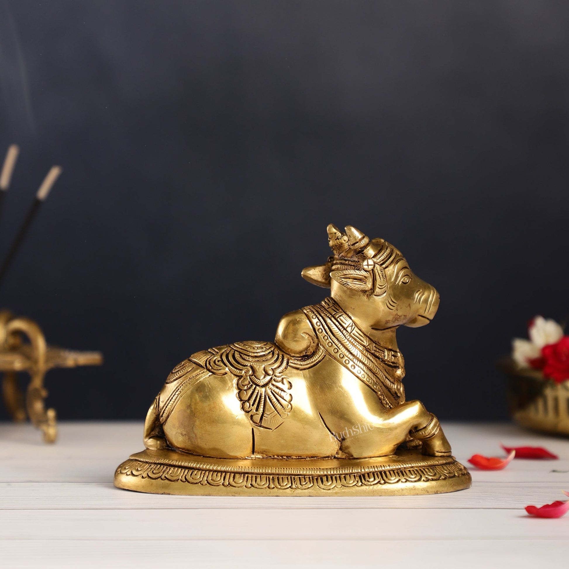 Brass Superfine Nandi Bull Idol | 5.5 inch - Budhshiv.com