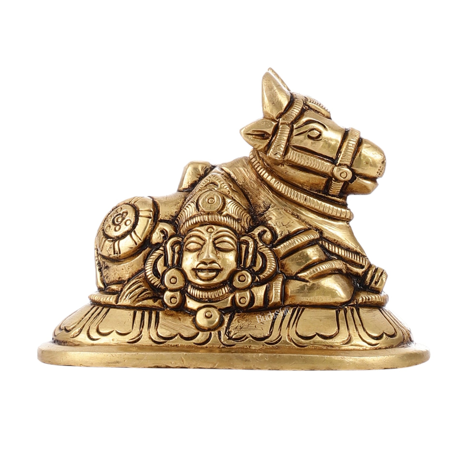 Brass Superfine Nandi Bull Idol | Shiv Gauri Carvings 3.5 inch - Budhshiv.com