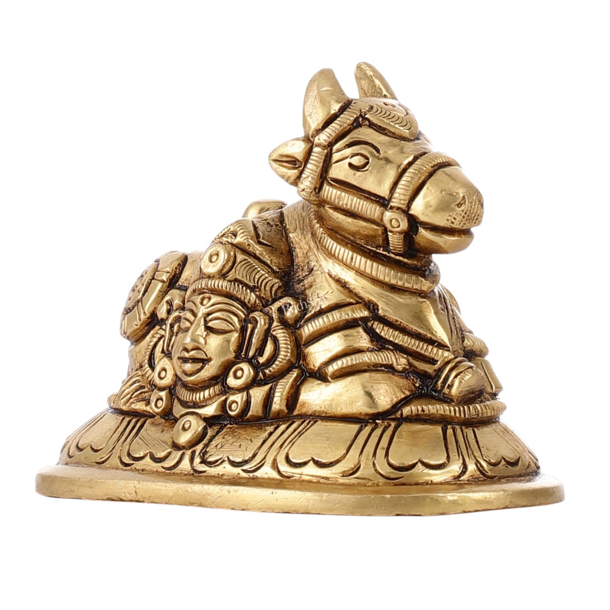 Brass Superfine Nandi Bull Idol | Shiv Gauri Carvings 3.5 inch - Budhshiv.com