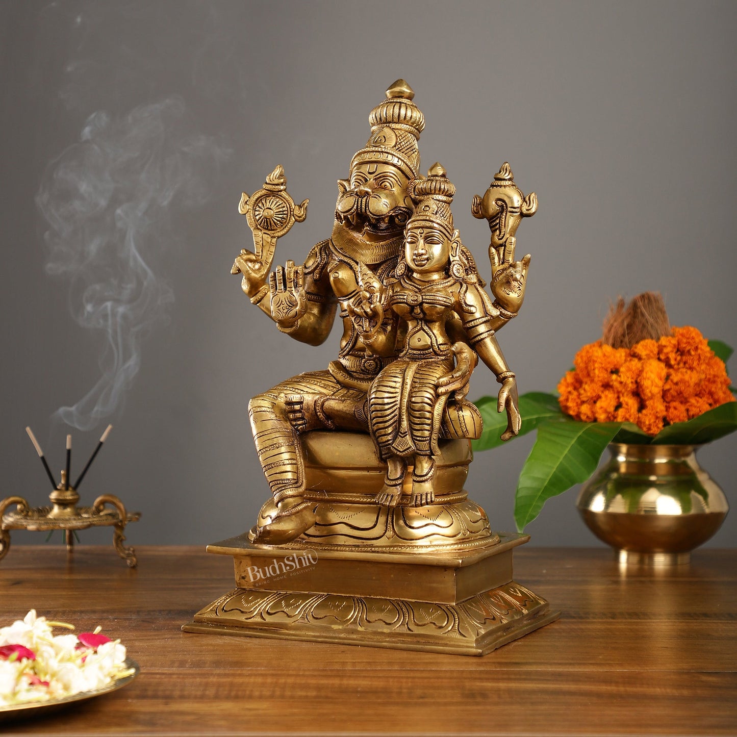 Brass Superfine Narsimha Lakshmi Statue 15" - Budhshiv.com