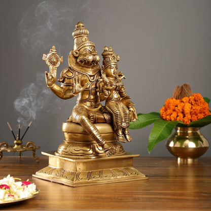 Brass Superfine Narsimha Lakshmi Statue 15" - Budhshiv.com