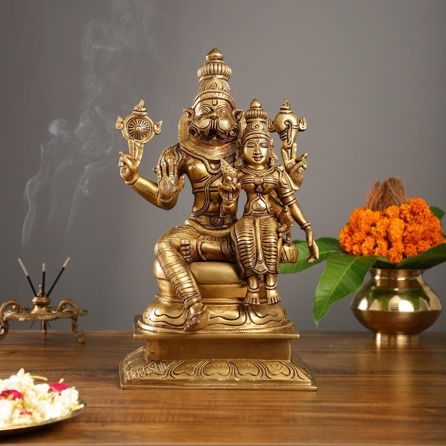 Brass Superfine Narsimha Lakshmi Statue 15" - Budhshiv.com