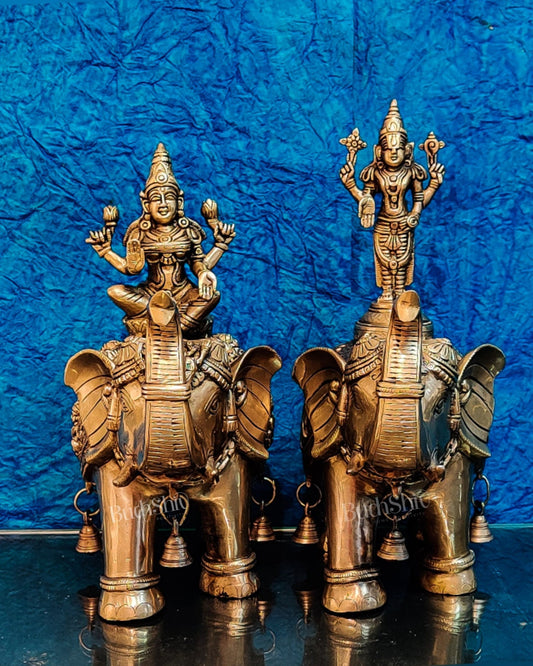 Brass Superfine Pair of Engraved Elephants with Goddess Lakshmi and Lord Tirupati Balaji | Auspicious Home Decor | - Budhshiv.com
