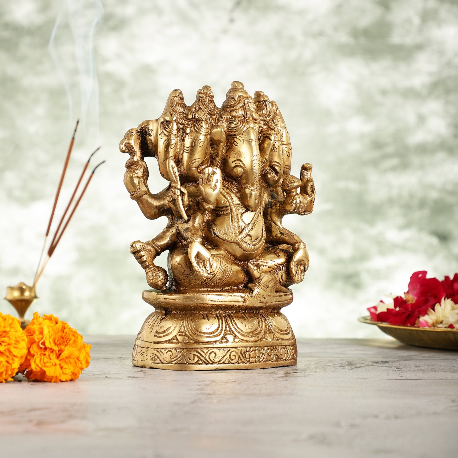 Brass Superfine Panchmukhi Ganesha Idol - 8 Inch - Budhshiv.com