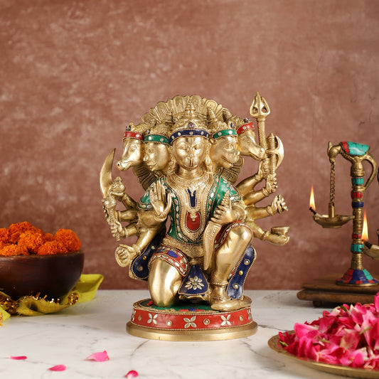 Brass Superfine Panchmukhi Hanuman 11 " inlay - Budhshiv.com
