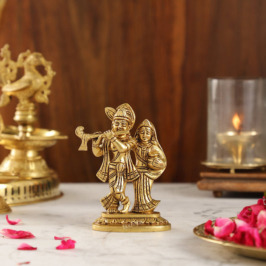 Brass Superfine Radha Krishna Statue | Height 5 Inch antique - Budhshiv.com