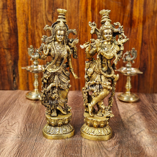 Brass Superfine Radha Krishna Statues - Finely Carved with Sharp Features 14 inch - Budhshiv.com