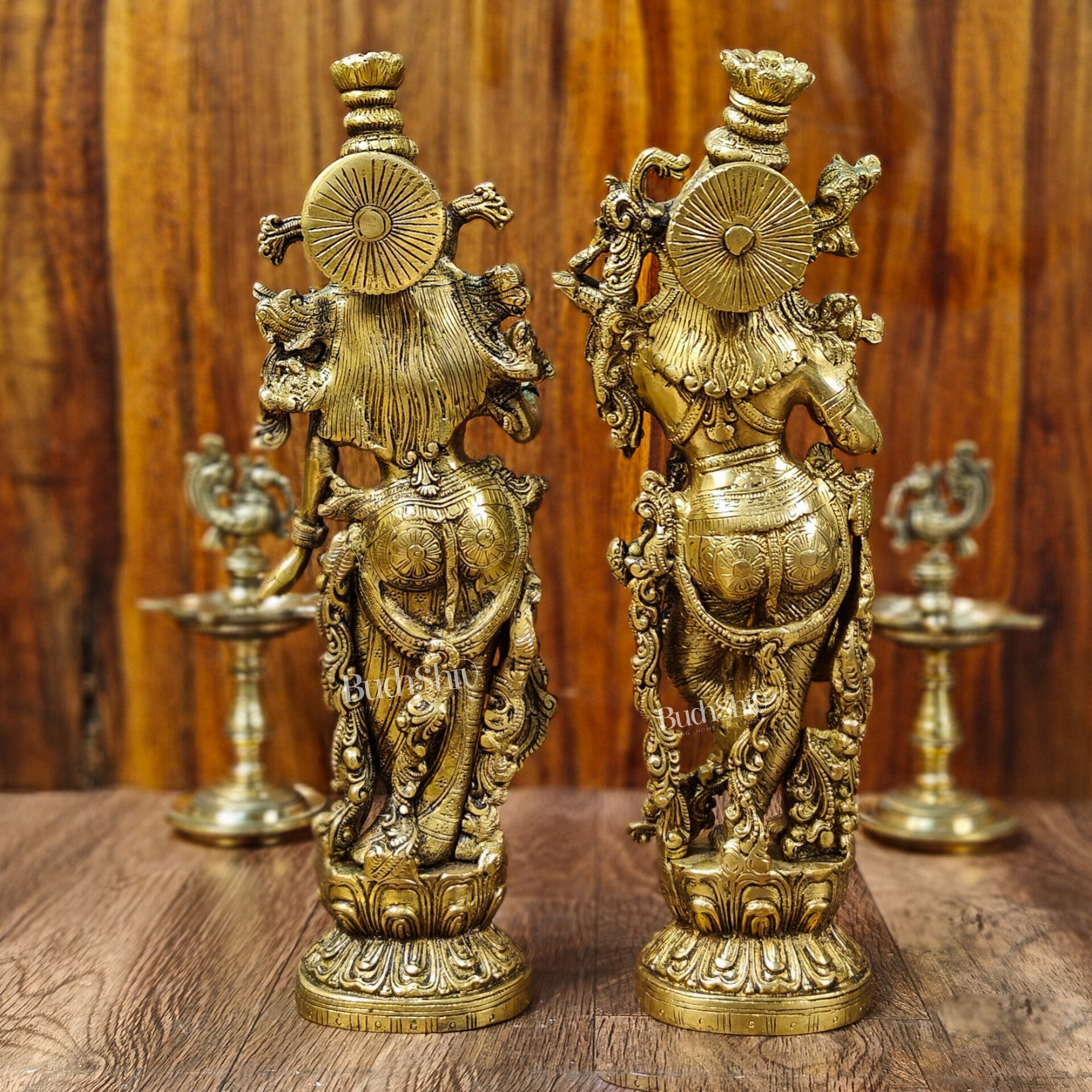 Brass Superfine Radha Krishna Statues - Finely Carved with Sharp Features 14 inch - Budhshiv.com