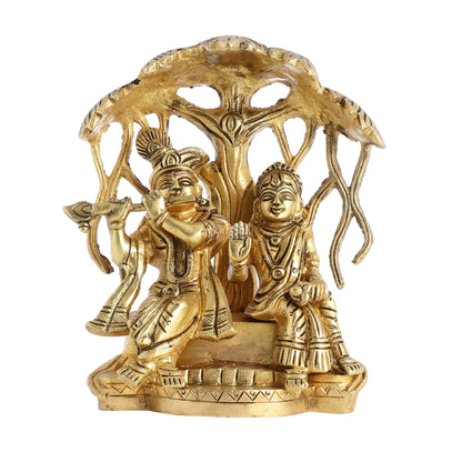 Brass Superfine Radha Krishna Under Kalpavriksha - 6.5x6x3 - Budhshiv.com