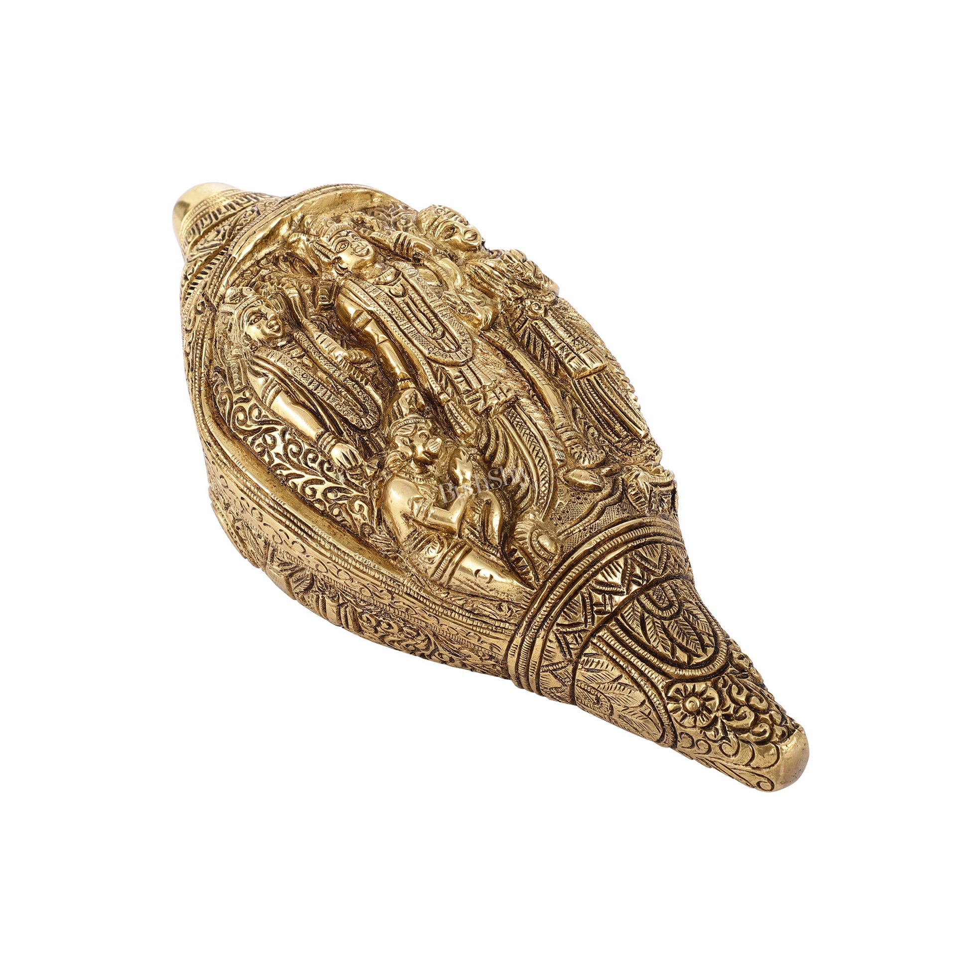 Brass Superfine Ramdarbar Carved Shankh Conch 9 inch - Budhshiv.com