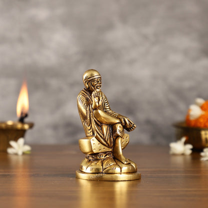 Brass Superfine Sai Baba Idol for Home Temple - 4.5x2.5x2.5 Inch - Budhshiv.com