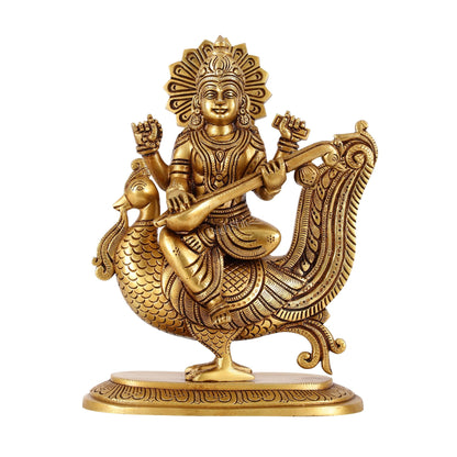 Brass Superfine Saraswati Idol - 10 Inch - Budhshiv.com