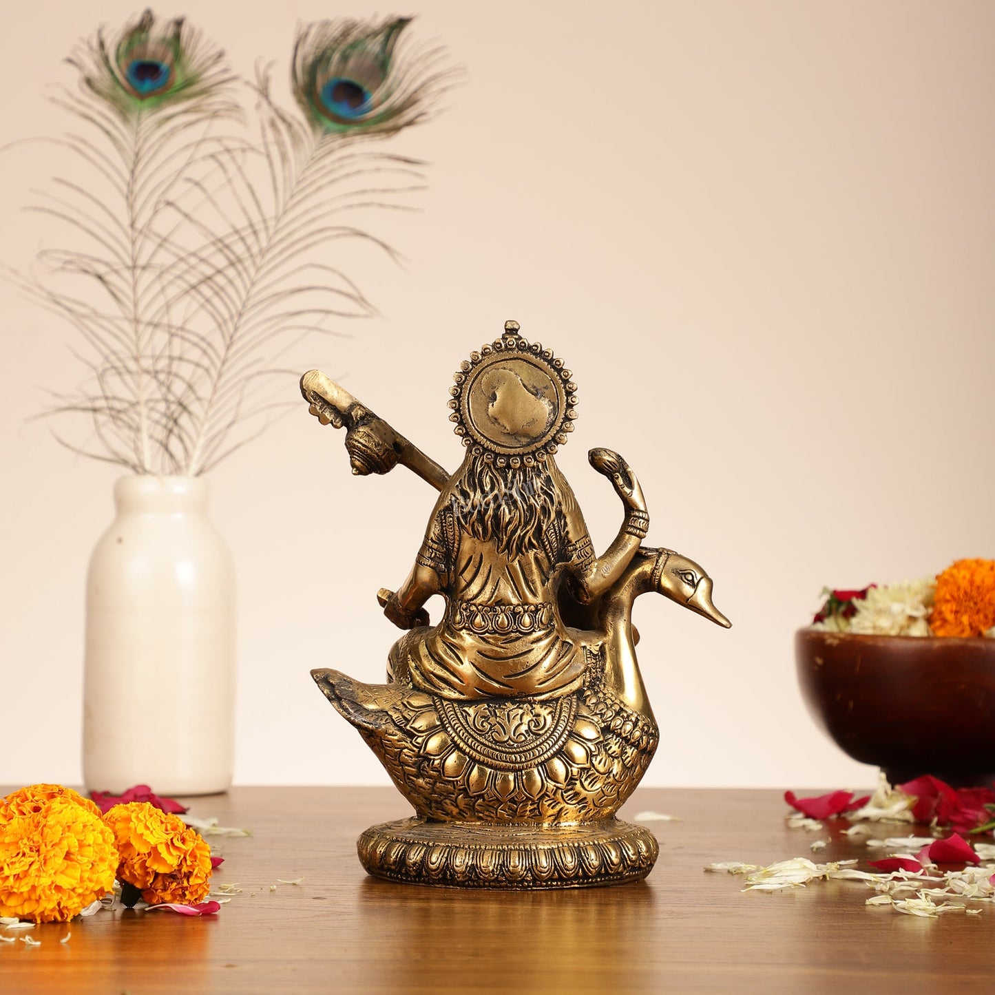 Brass Superfine Saraswati Idol - 8.5 Inch - Budhshiv.com
