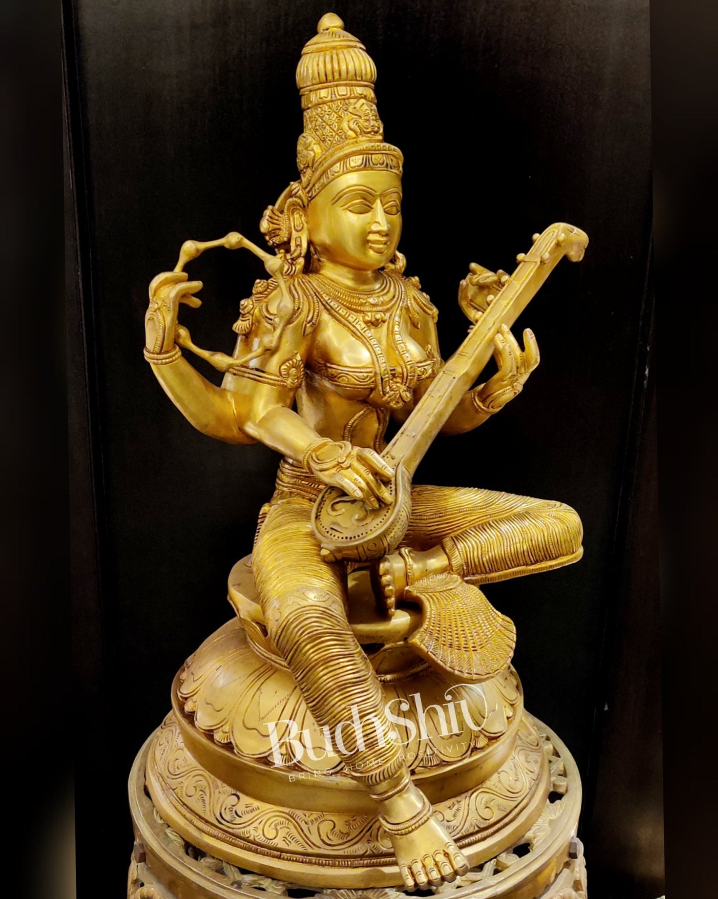 Brass Superfine Saraswati statue 24 inch - Budhshiv.com