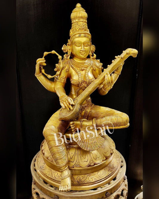 Brass Superfine Saraswati statue 24 inch - Budhshiv.com