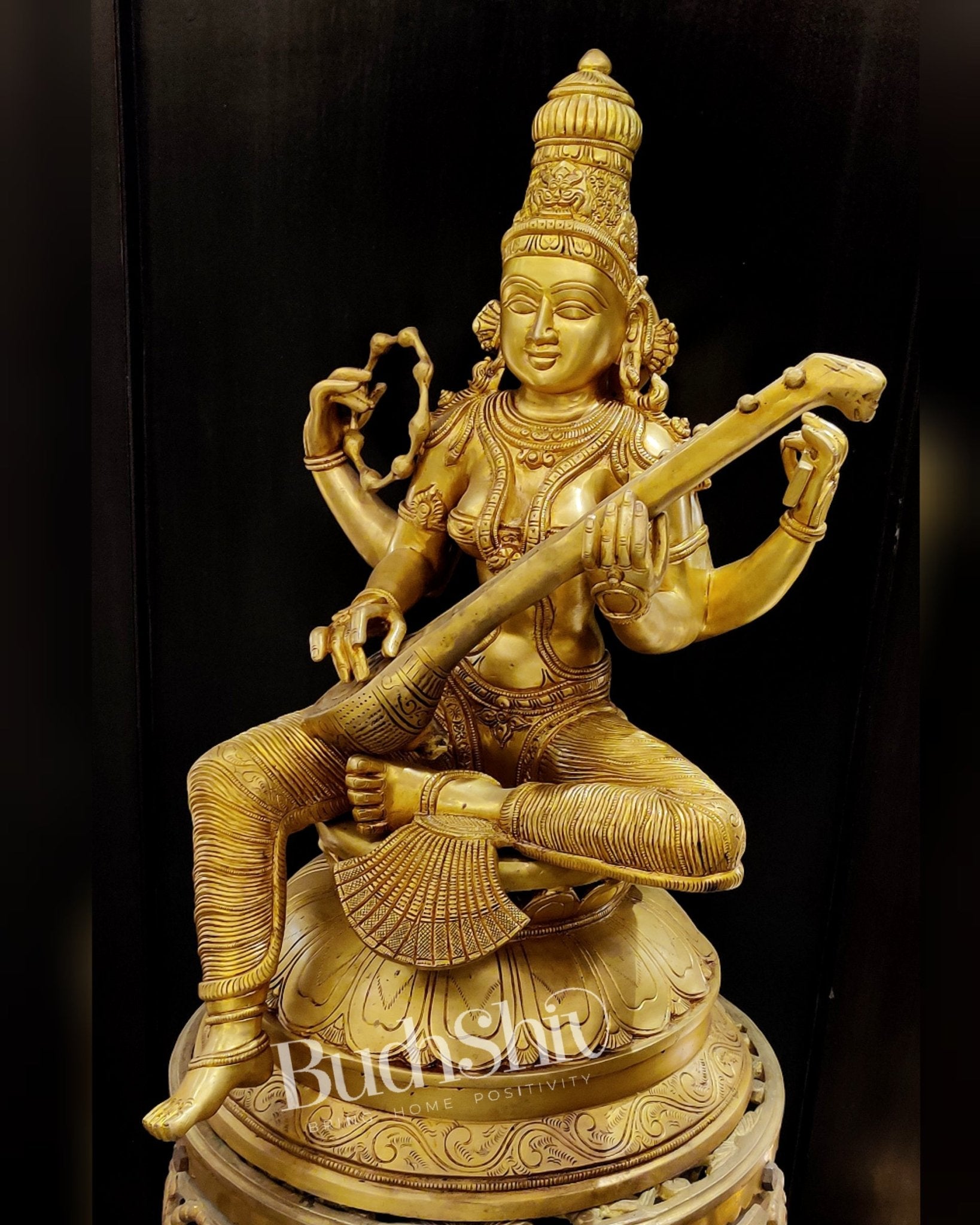 Brass Superfine Saraswati statue 24 inch - Budhshiv.com