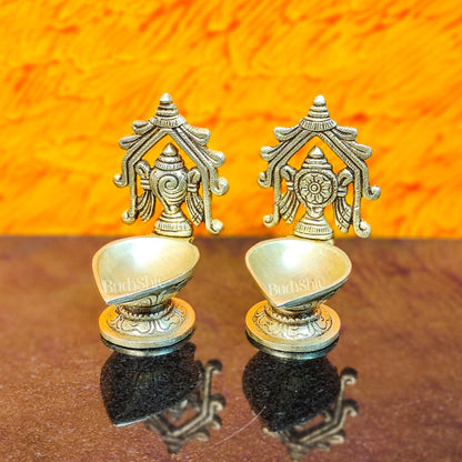 Brass Superfine Shankh Chakra Diya 3" - Budhshiv.com