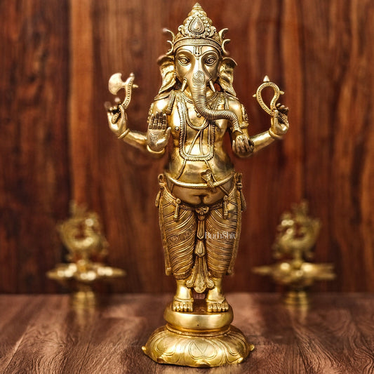 Brass Superfine Standing Ganesha Statue 24" - Budhshiv.com