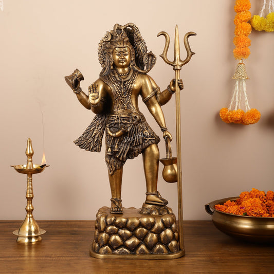 Brass Superfine Standing Lord Shiva Statue - 30 Inch - Budhshiv.com