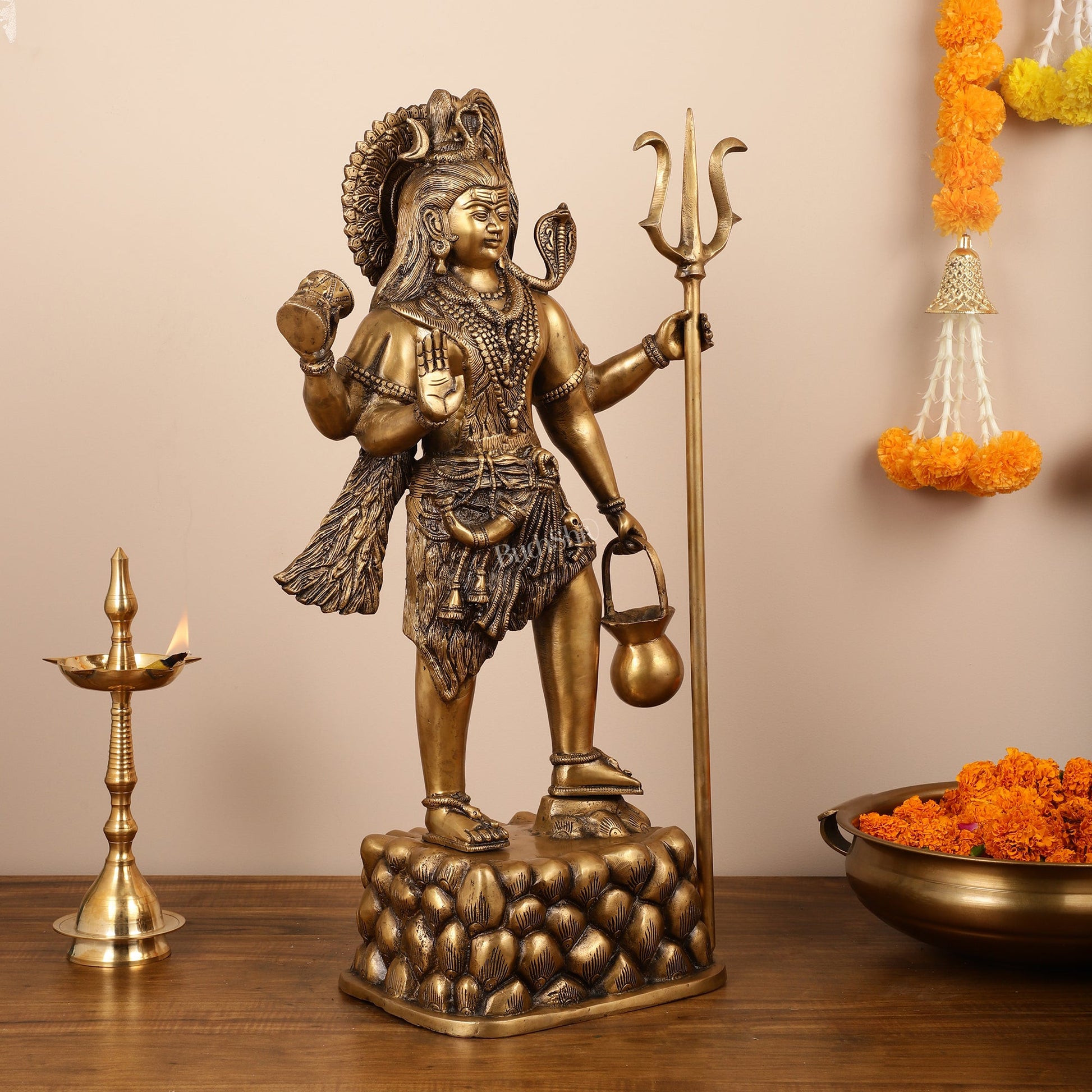 Brass Superfine Standing Lord Shiva Statue - 30 Inch - Budhshiv.com