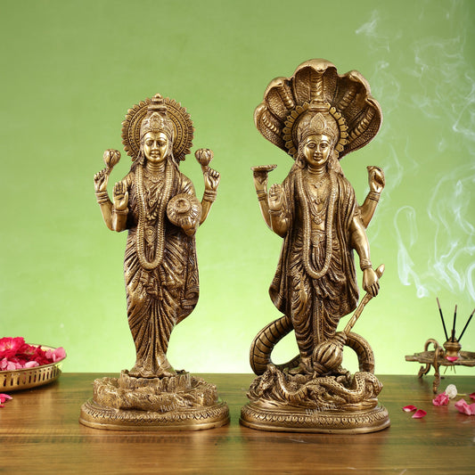 Brass Superfine Standing Vishnu Lakshmi Idols 17" - Budhshiv.com
