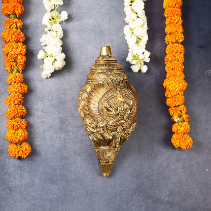Brass Superfine Surya Dev Shankh 9 inch antique - Budhshiv.com