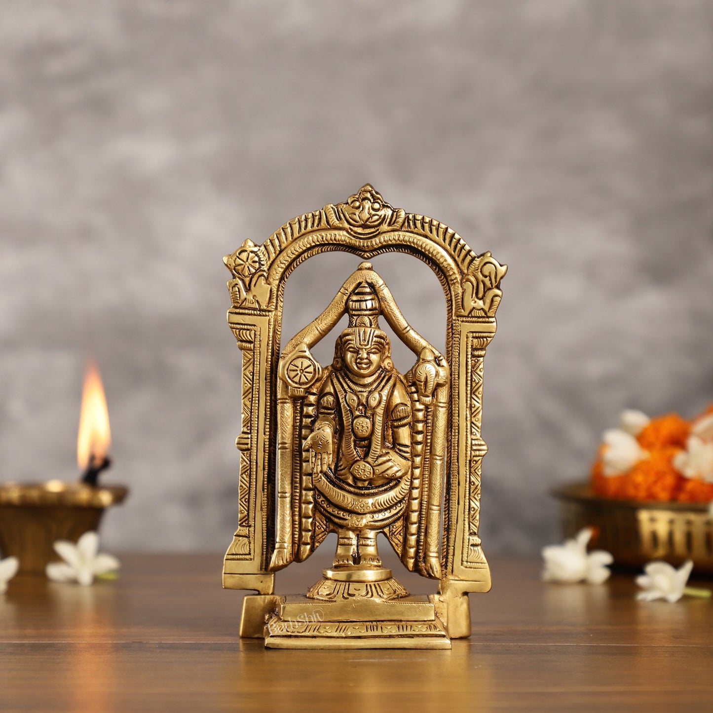 Brass Superfine Tirupati Balaji Lord Venkateshwara Swamy Idol | Height 6.5 inch - Budhshiv.com