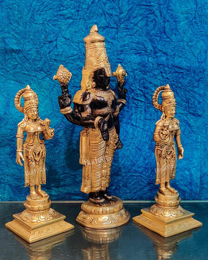 Brass Superfine Tirupati balaji with Bhudevi and Sridevi 18" - Budhshiv.com