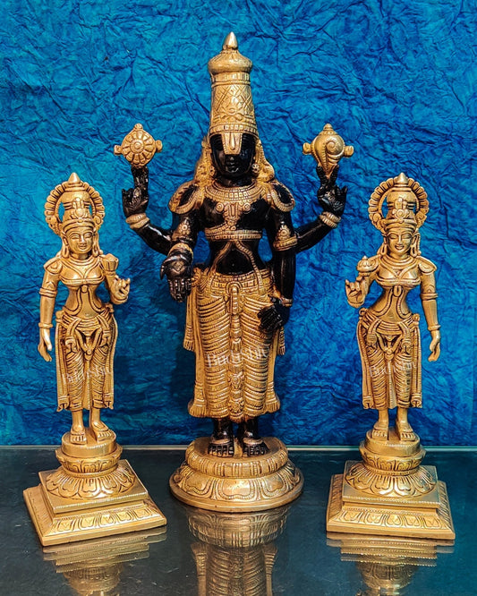 Brass Superfine Tirupati balaji with Bhudevi and Sridevi 18" - Budhshiv.com