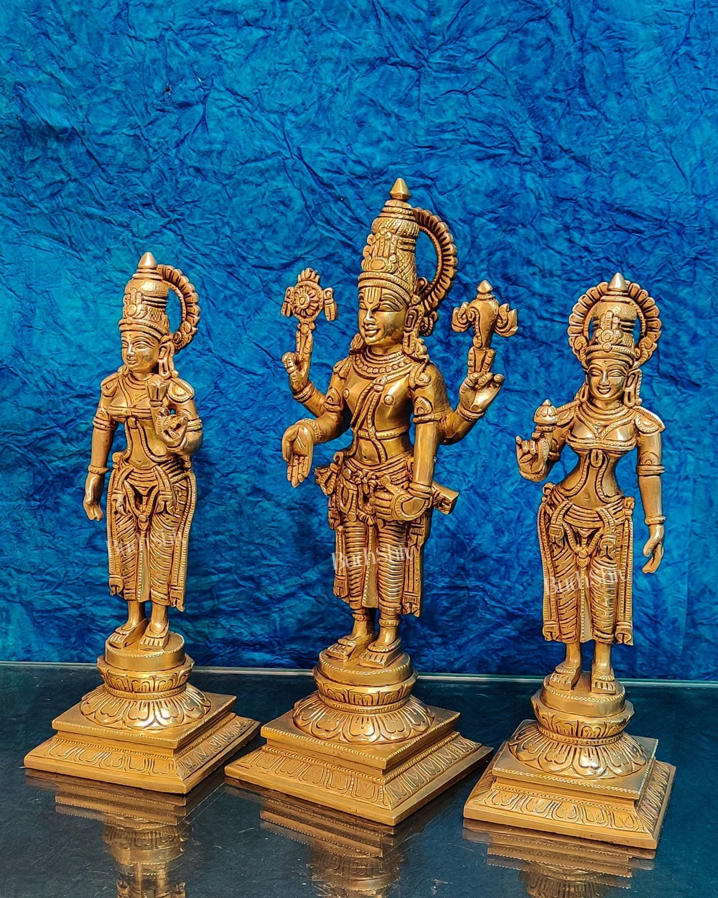 Brass Superfine Tirupati balaji with Bhudevi and Sridevi idols 14" - Budhshiv.com