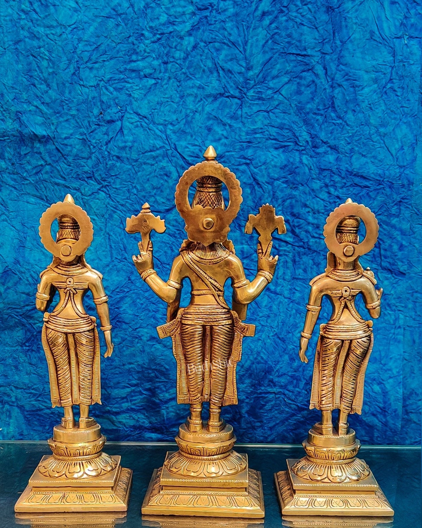 Brass Superfine Tirupati balaji with Bhudevi and Sridevi idols 14" - Budhshiv.com