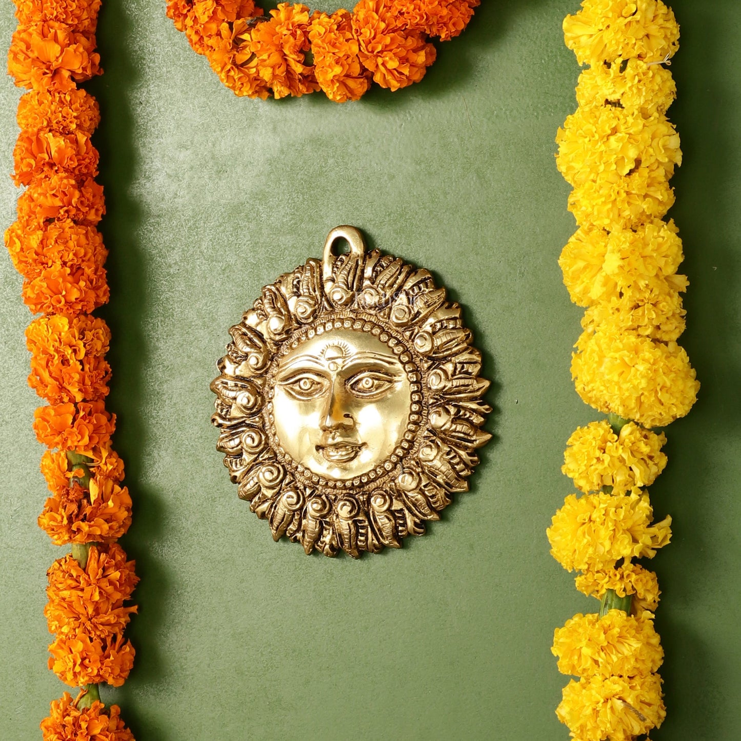 Brass Surya Dev Sun God Wall Hanging - 5 x 5 inch - Budhshiv.com