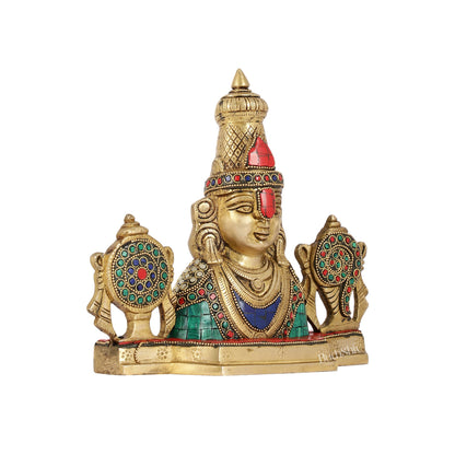 Brass Table Accent: Lord Tirupati Balaji Venkateshwara Swamy with Shankh Chakra | 8.5" Height - Budhshiv.com