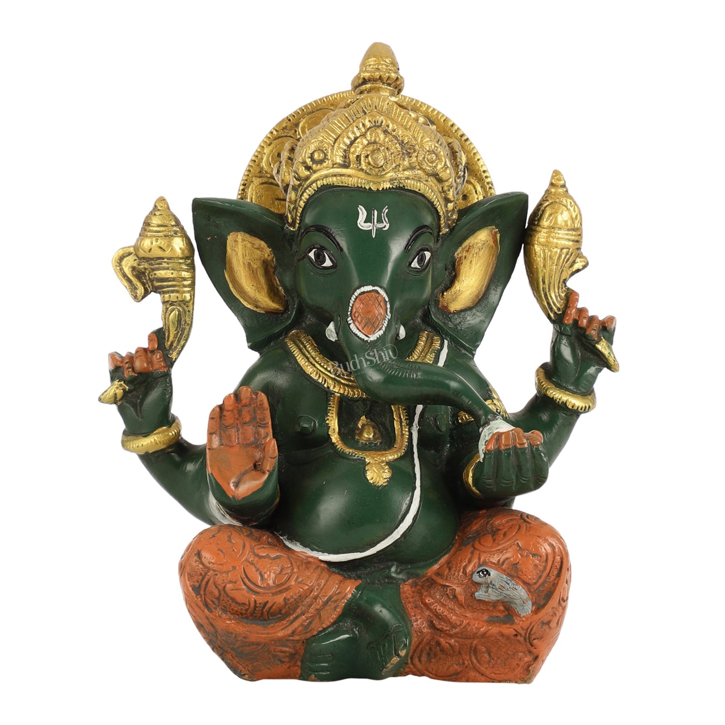 Brass Taj Ganesha Idol hand painted 8 Inch - Budhshiv.com