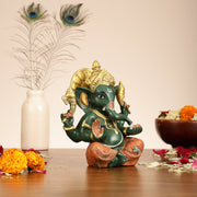 Brass Taj Ganesha Idol hand painted 8 Inch - Budhshiv.com