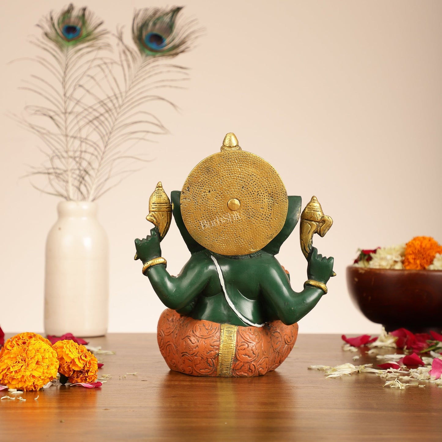 Brass Taj Ganesha Idol hand painted 8 Inch - Budhshiv.com