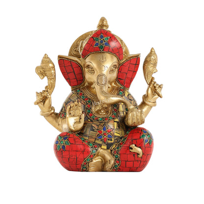 Brass Taj Ganesha Idol with Sharp Features - 8 Inch - Budhshiv.com