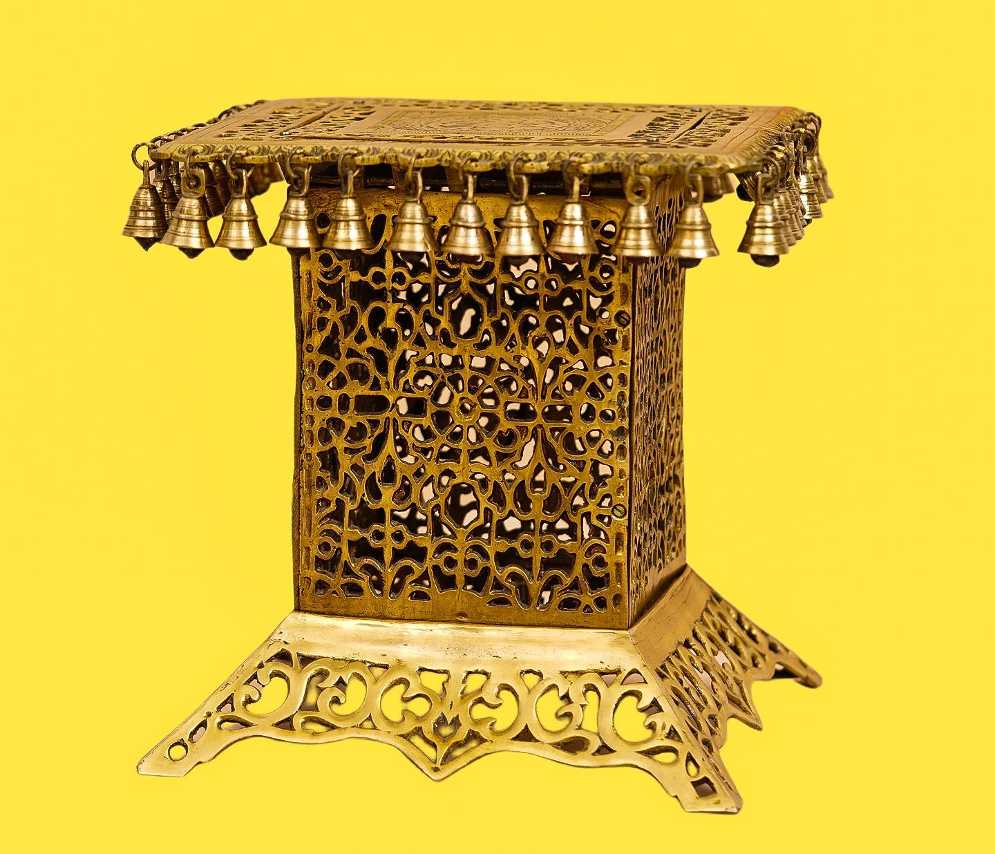 Brass Tall Chowki | Brass Chowki Stand with bells | 15" - Budhshiv.com