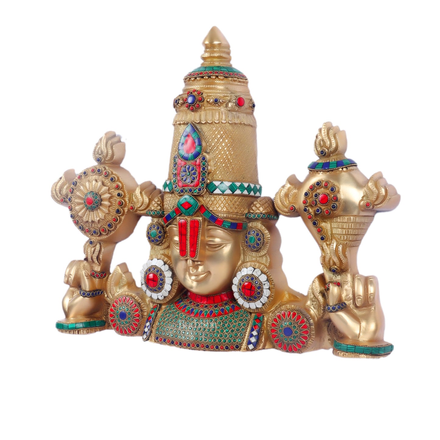 Brass Tirupati Balaji Face Wall Hanging with stonework - Budhshiv.com