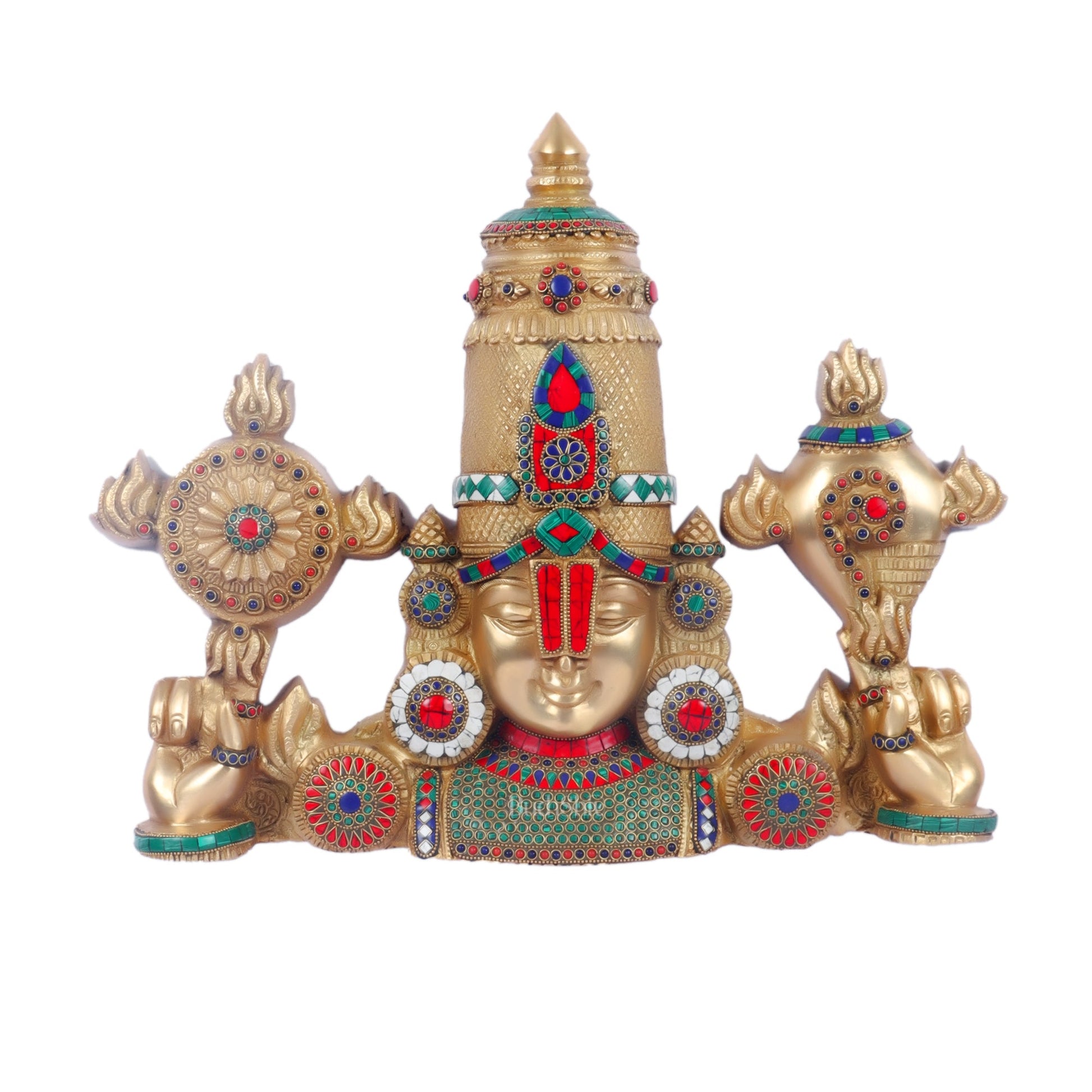 Brass Tirupati Balaji Face Wall Hanging with stonework - Budhshiv.com