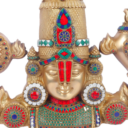 Brass Tirupati Balaji Face Wall Hanging with stonework - Budhshiv.com